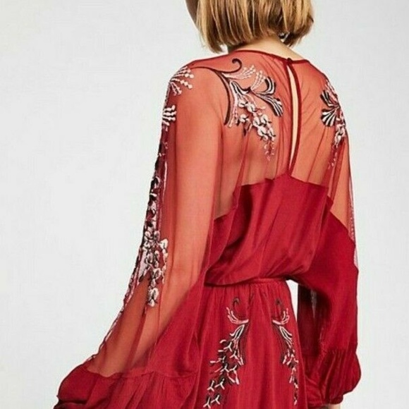.Free People Embroidered Long Sleeve Mini Dress - Picture 3 of 8